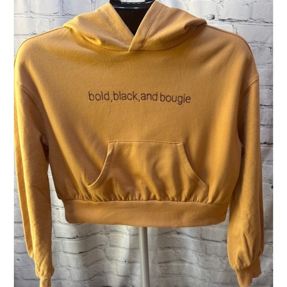 NEW Women's BLACK HISTORY Black Bold & Bougie Crop‎ Hoodie XS Mustard Yellow